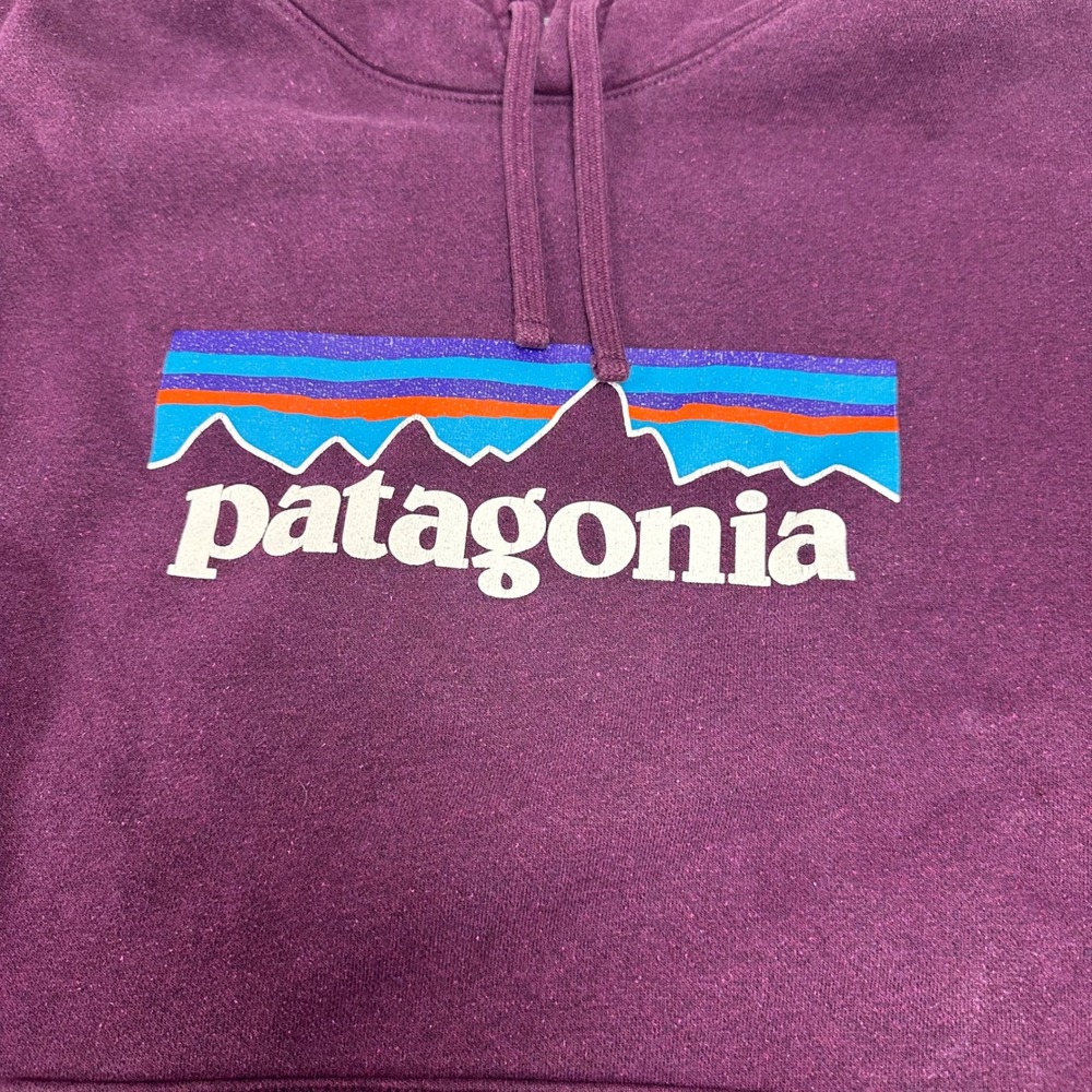 Patagonia Logo Hoodie Pullover Sweatshirt Purple Heathered Sz M Kangaroo Pocket - Picture 2 of 12